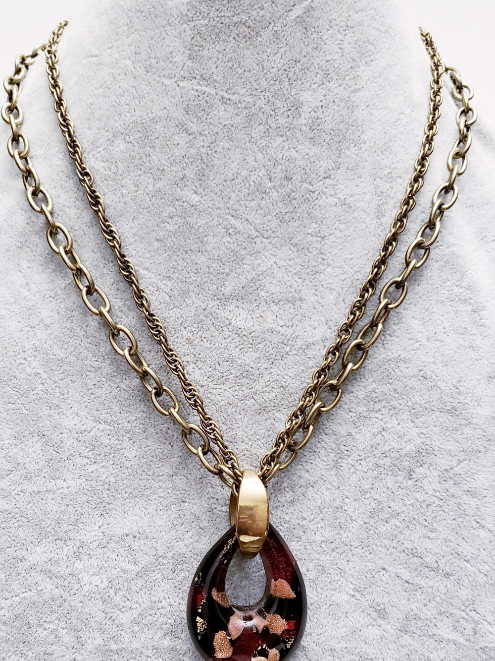 Gold-Tone Chain Necklace with Black and Copper Resin Pendant